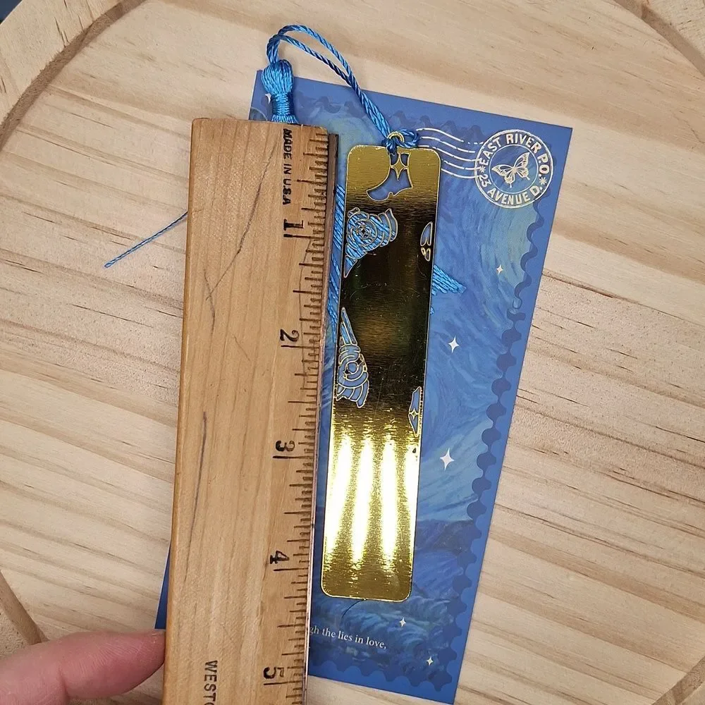 Gold Van Gogh Design Bookmark with Blue Tassel